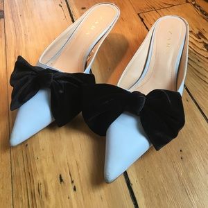 Baby Blue Bow Kitten Heel Mules - Zara